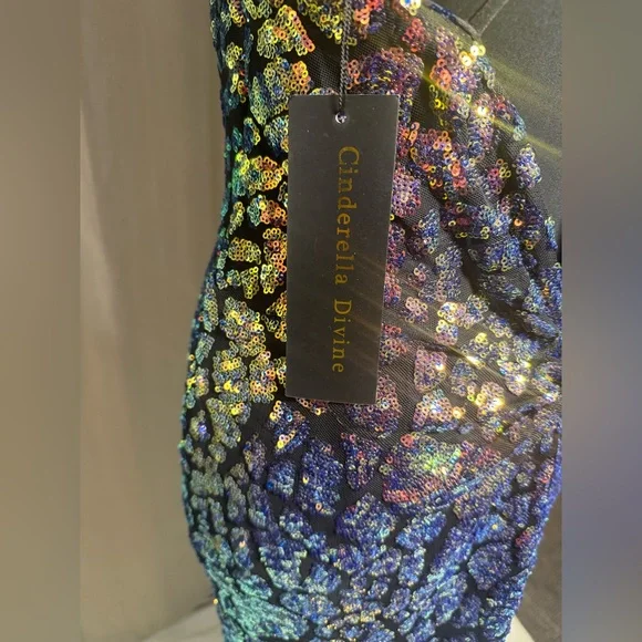 Elegant Black and Gold Evening Gown by CINDERELLA DIVINE CD972 - Picture 6 of 7